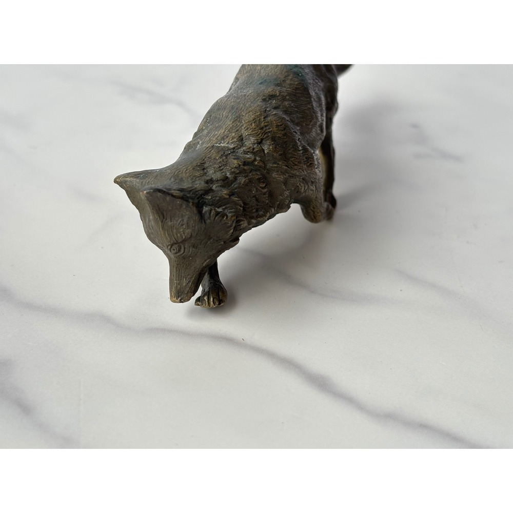 Vintage Brass Fox Figurine Prowling Hunting Animal Statue 6 Inch Patina - Picture 3 of 10